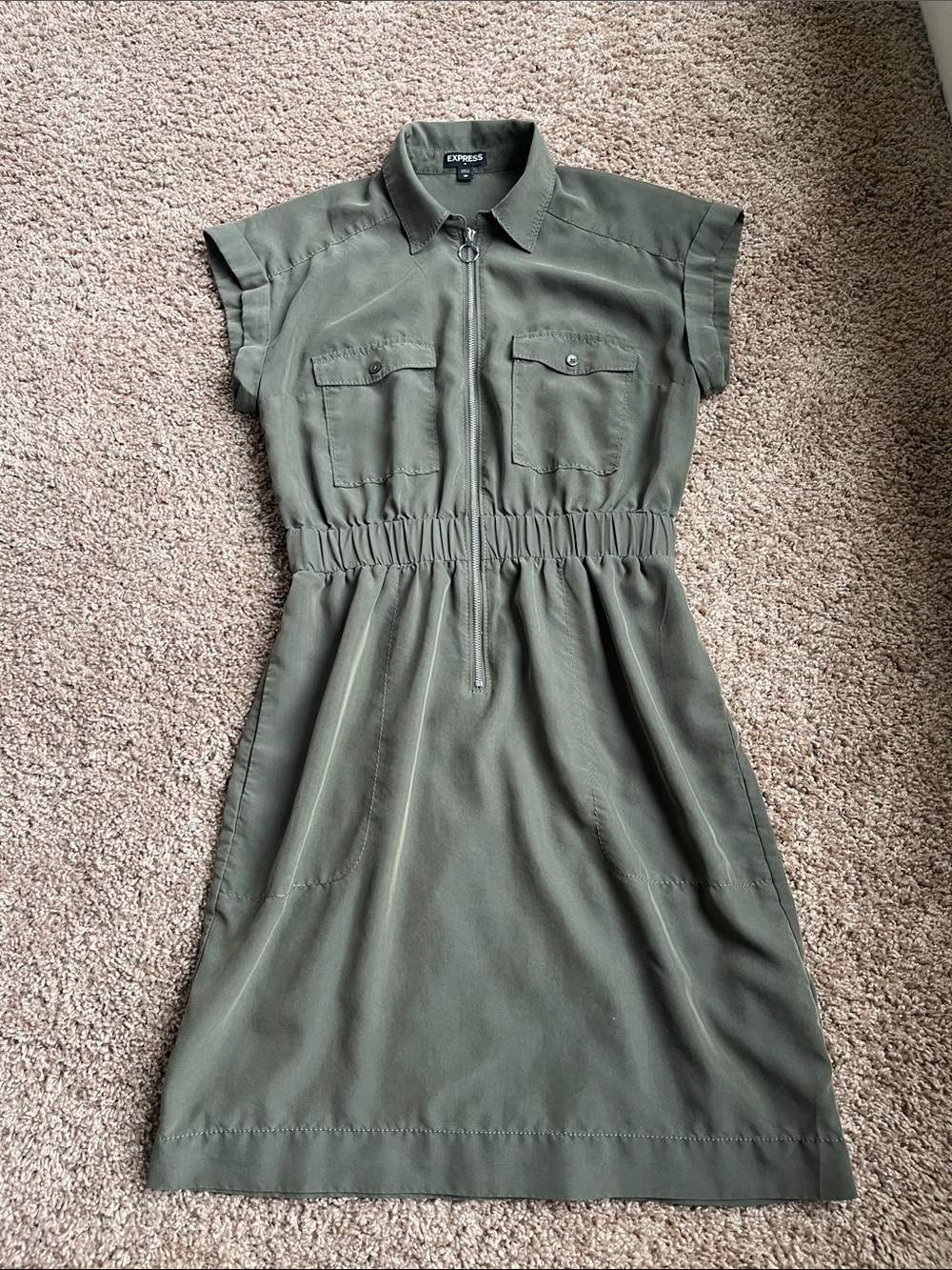 Express Olive Zip-Front  Dress -Size XS